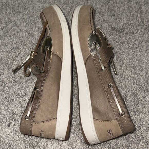 SPERRY Top-Sider memory foam women’s size 9.5 slip on tan gold glitter accents - Picture 10 of 11